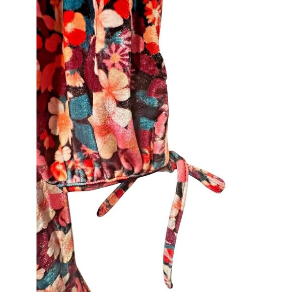BCBGeneration Retro Floral Velvet Long Sleeve Ruffle Mini Dress Size 8 - Picture 2 of 9